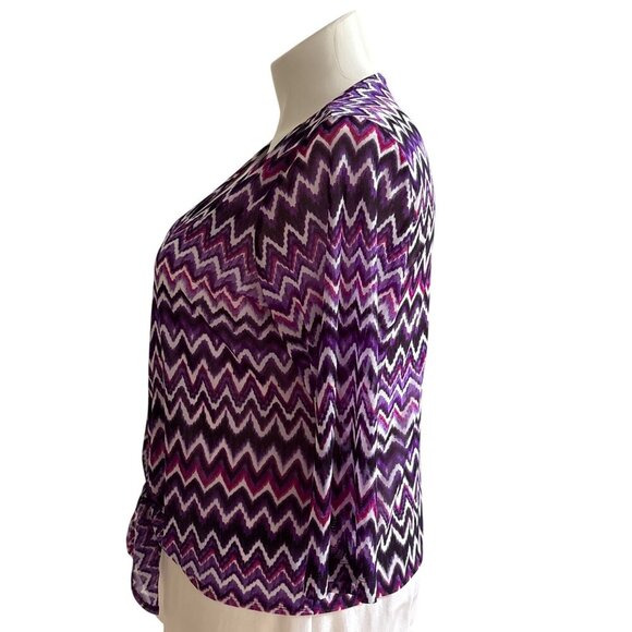 Chicos Travelers Collection Purple Zig-Zag Sheer Tie-Front Cardigan Size 3 (XL) - Picture 6 of 8